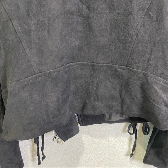 Olivaceous MOTO Jacket in True Black Biker Crop Faux Suede Lace Up Tie Zipper - Picture 10 of 16